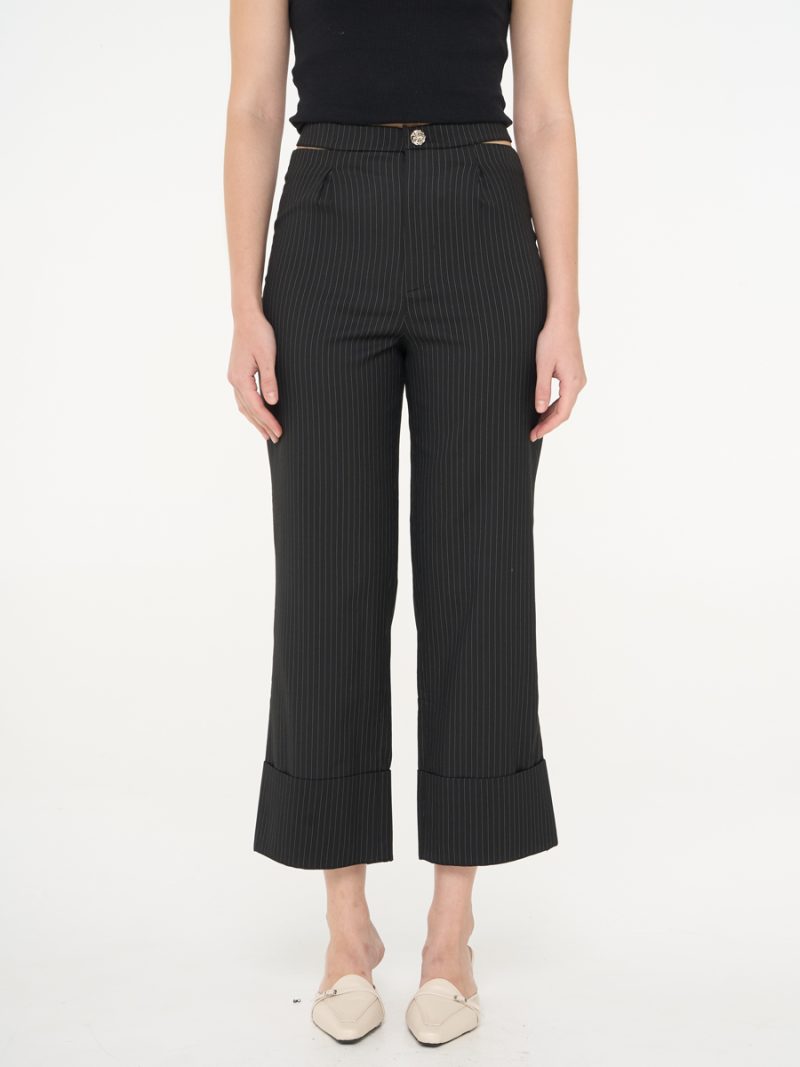 Striped Trousers with Cut-Out Waist