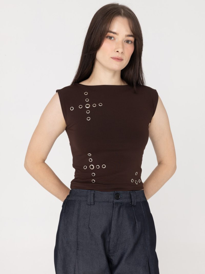 Lyora Eyelet Sleeveless Brown