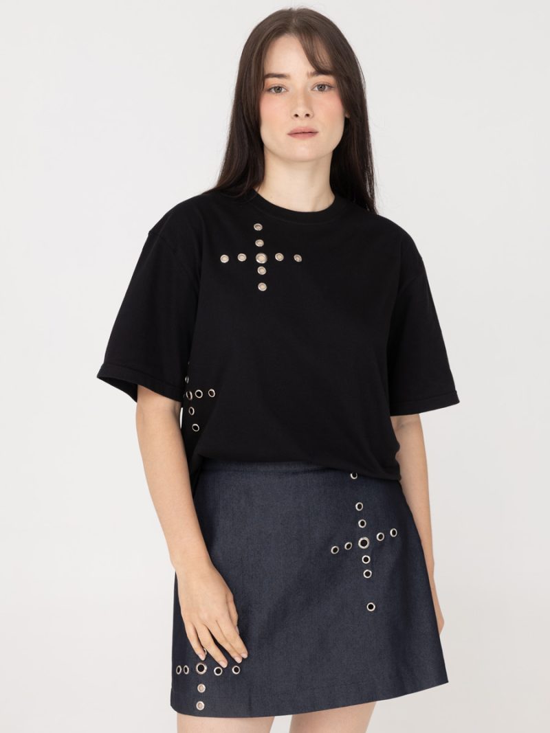 Shayla Eyelet Mini Skirt Denim