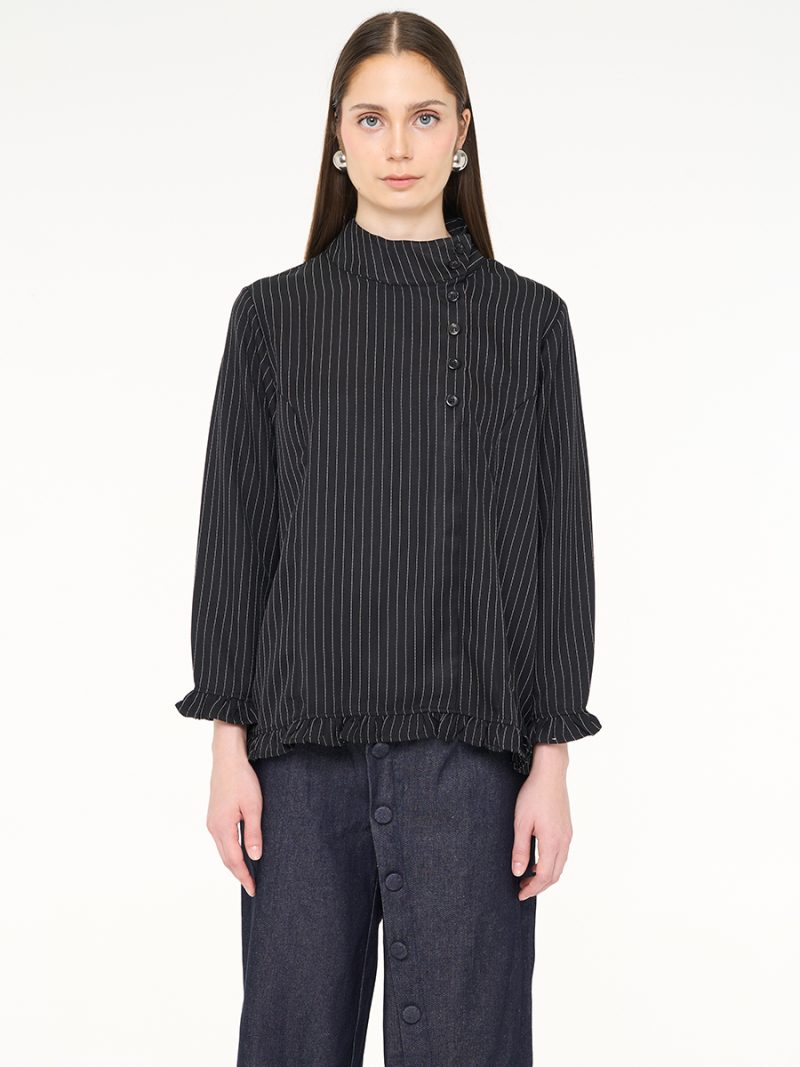 Solea Mandarin Longsleeve Top Black Stripes