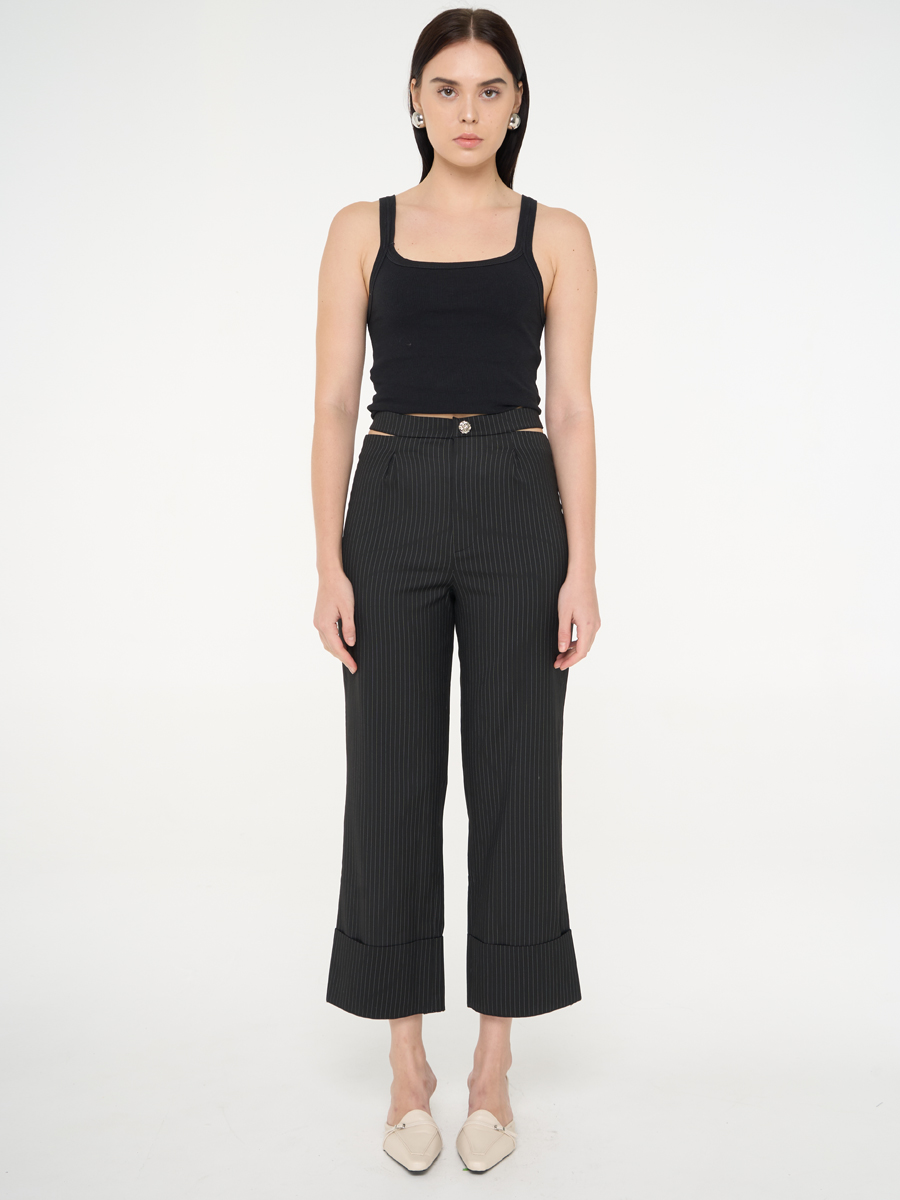 Striped Trousers with Cut-Out Waist - Image 2