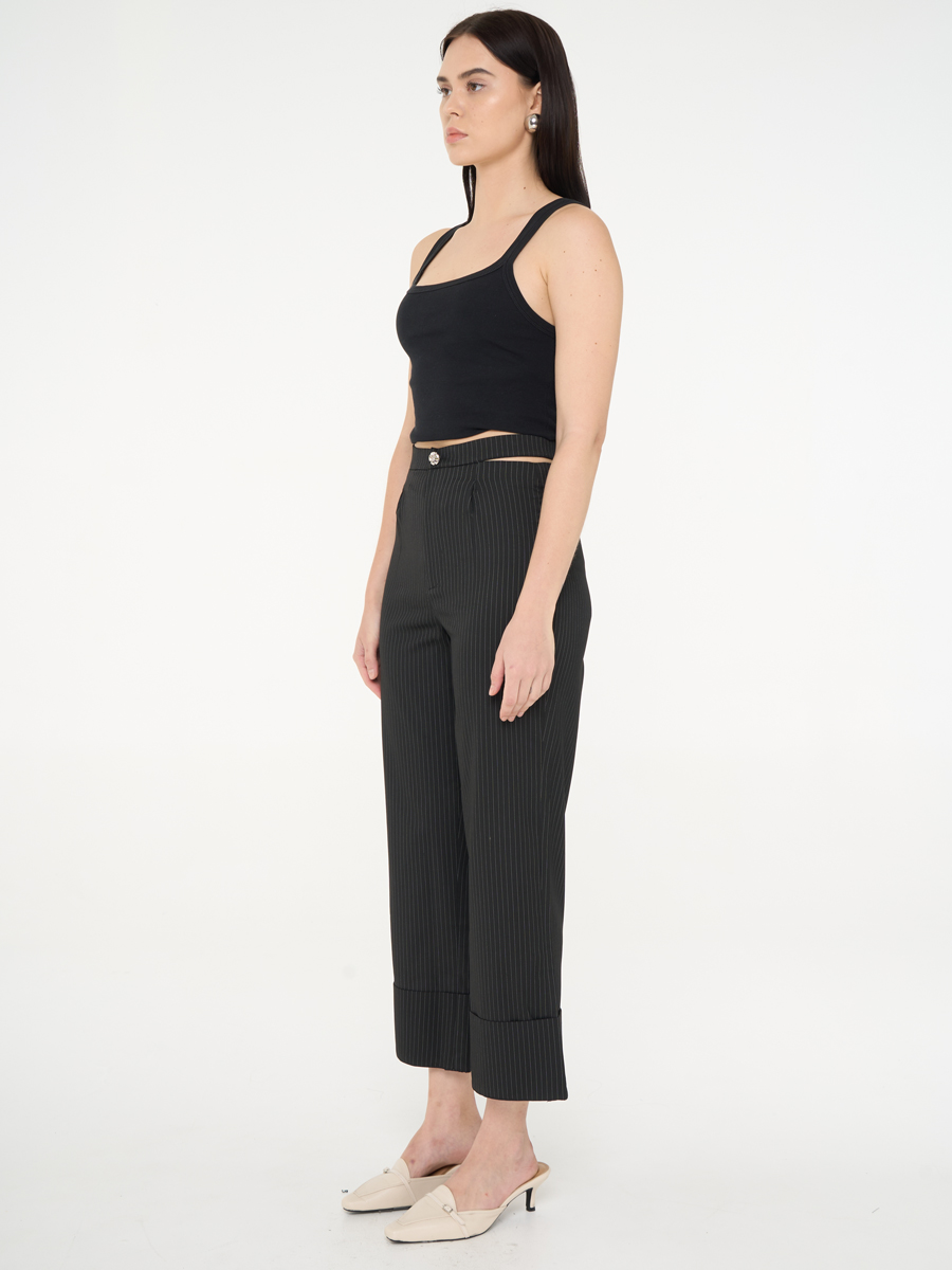 Striped Trousers with Cut-Out Waist - Image 3
