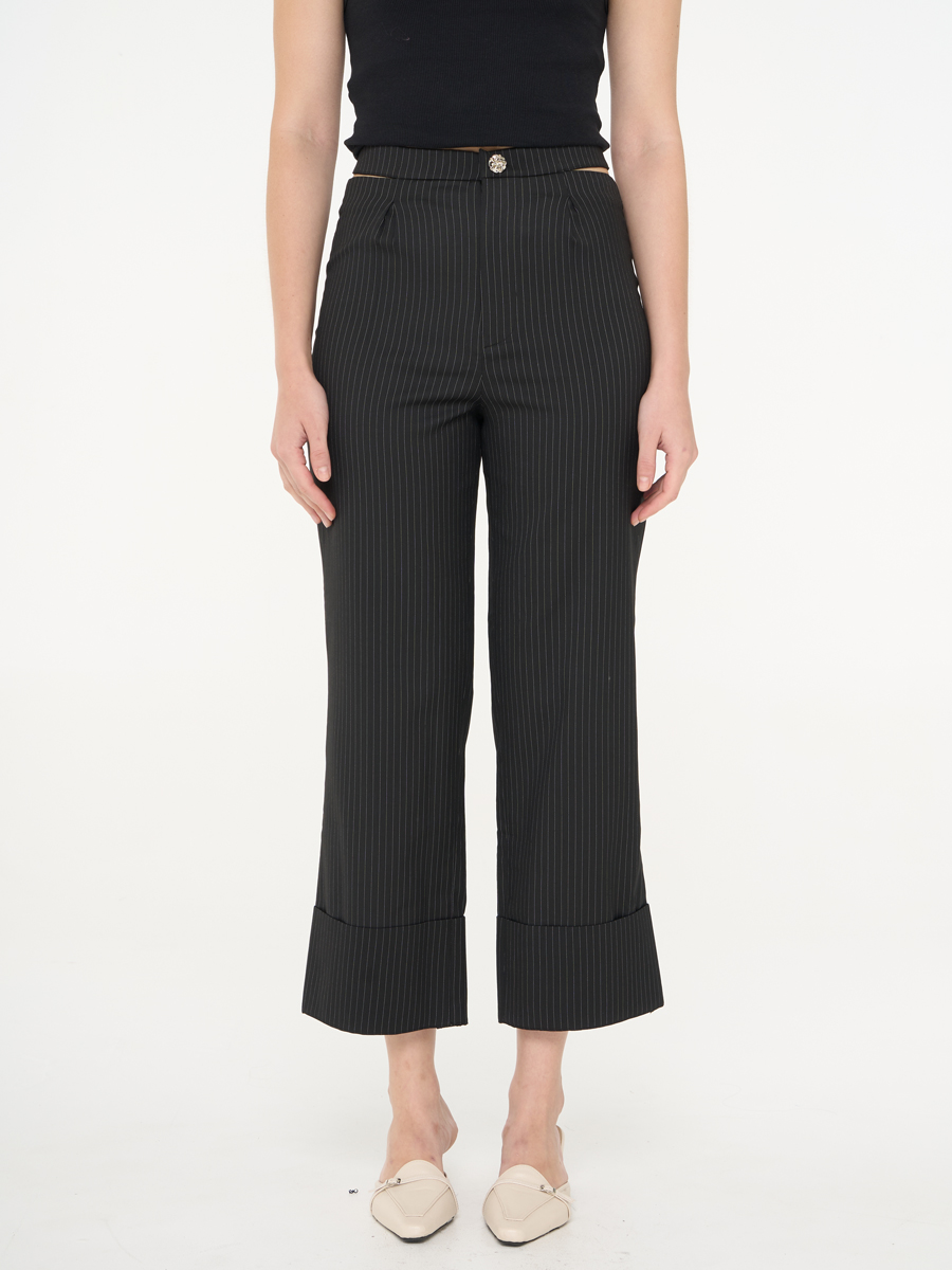 Striped Trousers with Cut-Out Waist