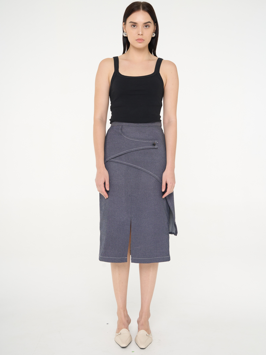 Striped Layered Denim Skirt - Image 2