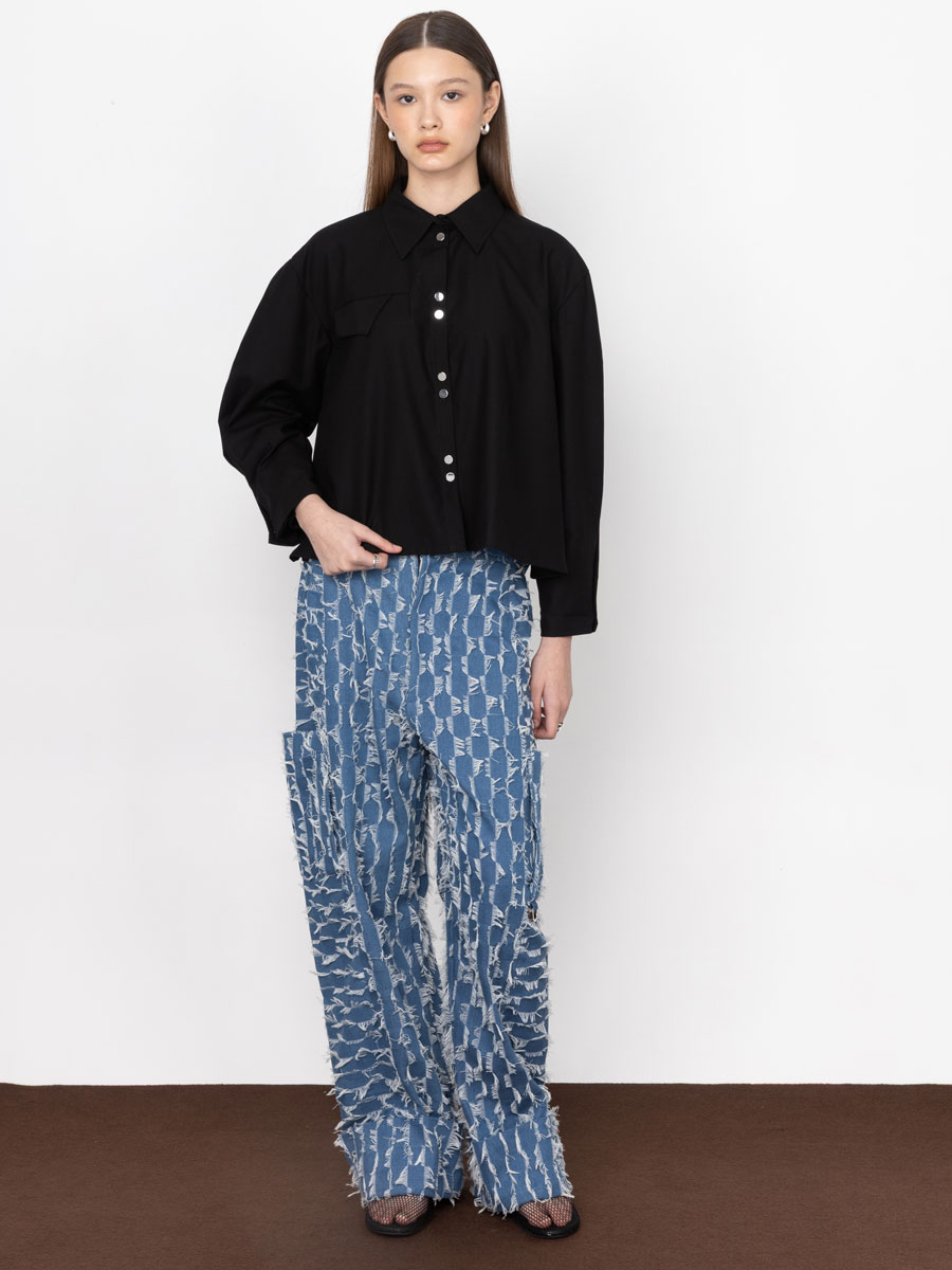 Button-Up Shirt with Pleated Sleeves - Image 2