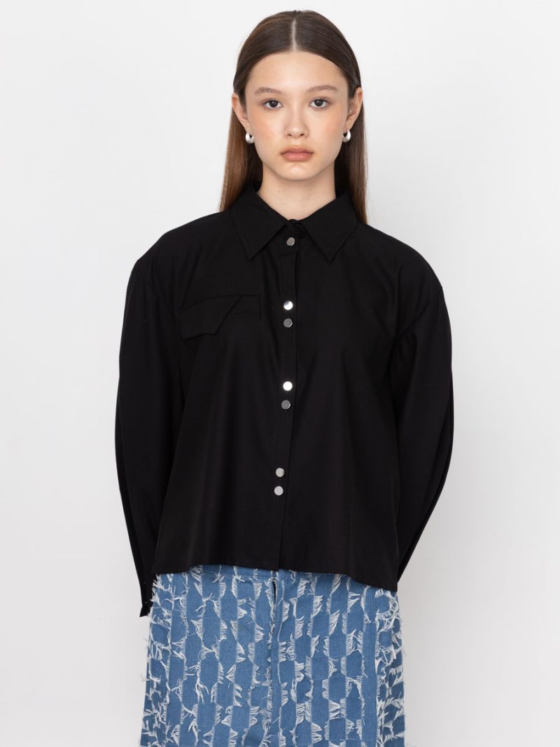 Button-Up Shirt with Pleated Sleeves