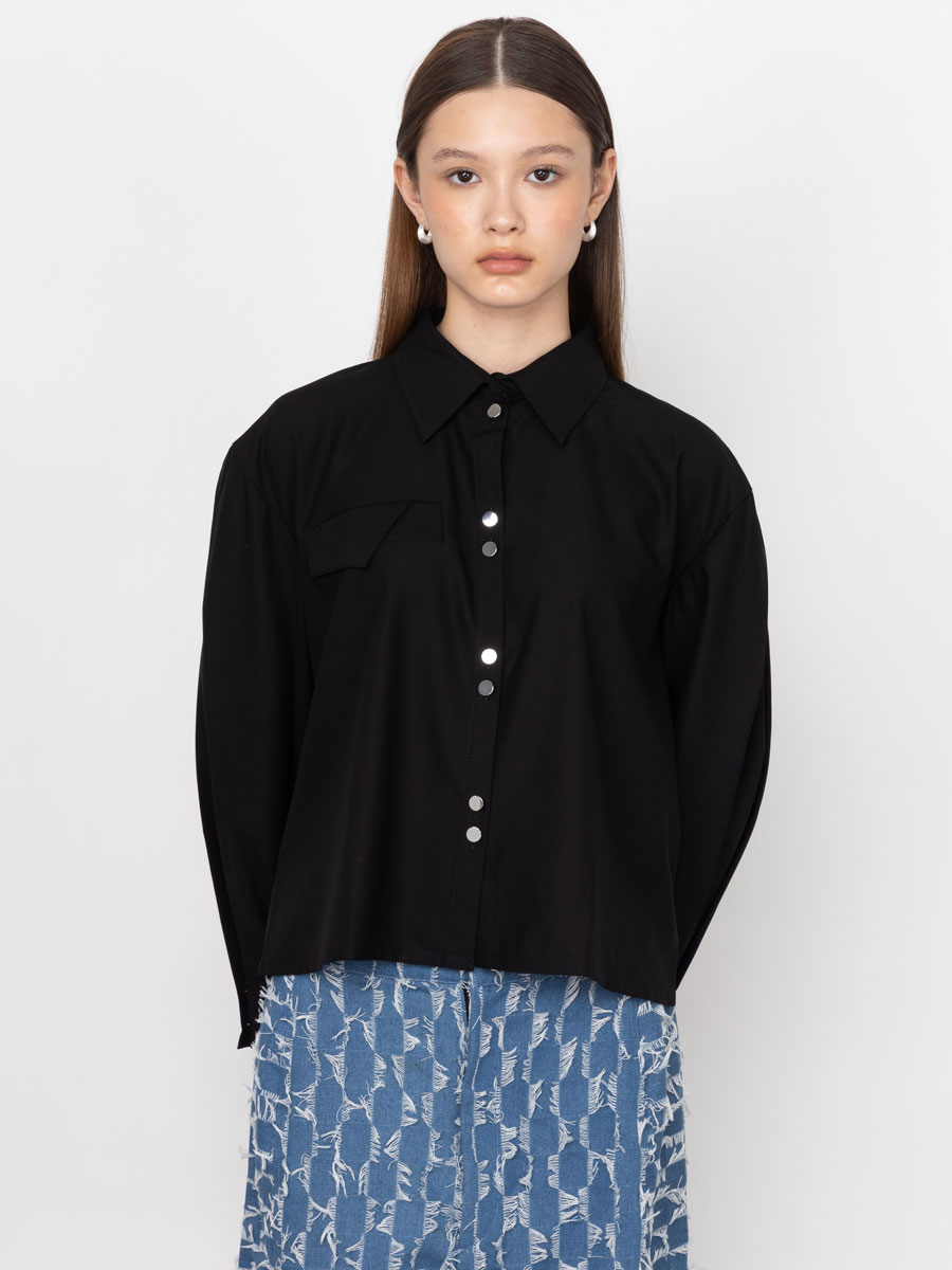 Button-Up Shirt with Pleated Sleeves