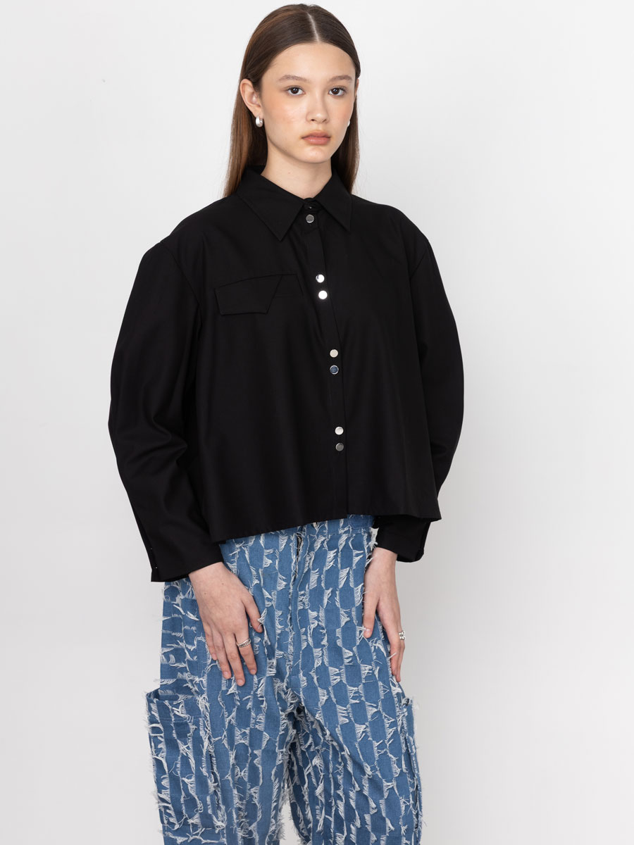 Button-Up Shirt with Pleated Sleeves - Image 3