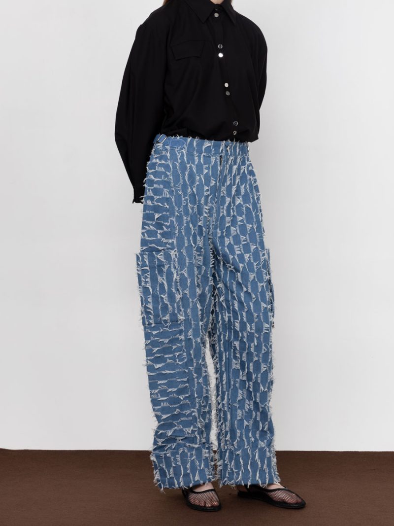 Raw Edge Jeans with Side Pockets