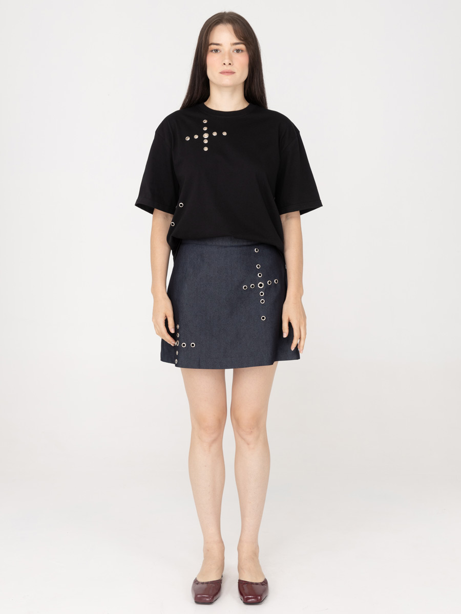 Shayla Eyelet Mini Skirt Denim - Image 2