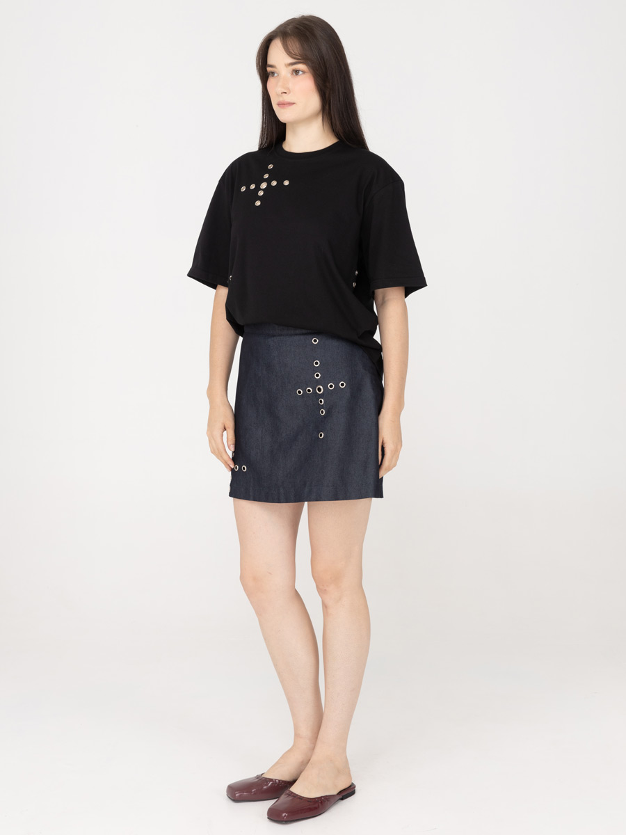 Shayla Eyelet Mini Skirt Denim - Image 3