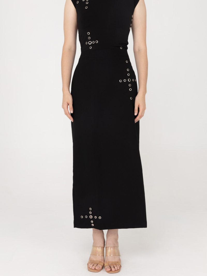 Shayla Eyelet Maxi Skirt Black