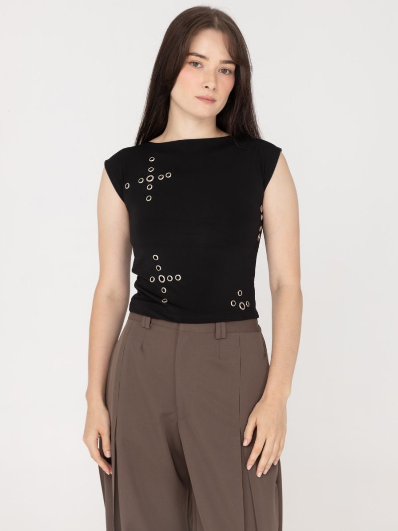 Lyora Eyelet Sleeveless Black